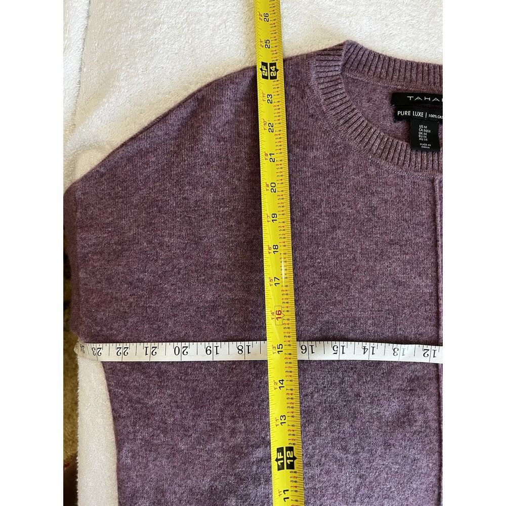 TAHARI Pure Luxe Thick Cashmere Crew Neck Sweater Mauve relaxed sz-M fits large - Picture 6 of 7